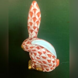 Herend Miniature Rabbit one ear up. Handmade and Painted in Hungary w/24kt gold